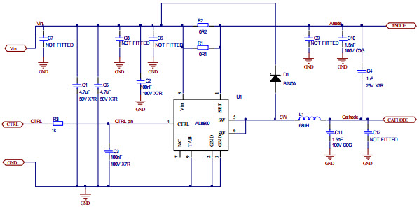 AL8860EV2，基于 AL8860 降压和降压 LED 驱动器的评估板, 使用 Diodes Incorporated 的 AL8860 ...