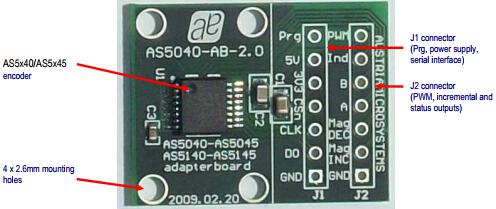 AS5040-AB-2.0，基于 AS5x40/AS5x45 非接触式磁性旋转编码器的演示套件, 使用 ams AG 的 AS5040 的参考 ...