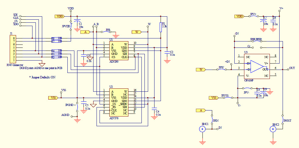 EVAL-AD5290EBZ，用于 AD5290、30V、256 位数字电位器的评估板, 使用 Analog Devices 的 AD5290 ...